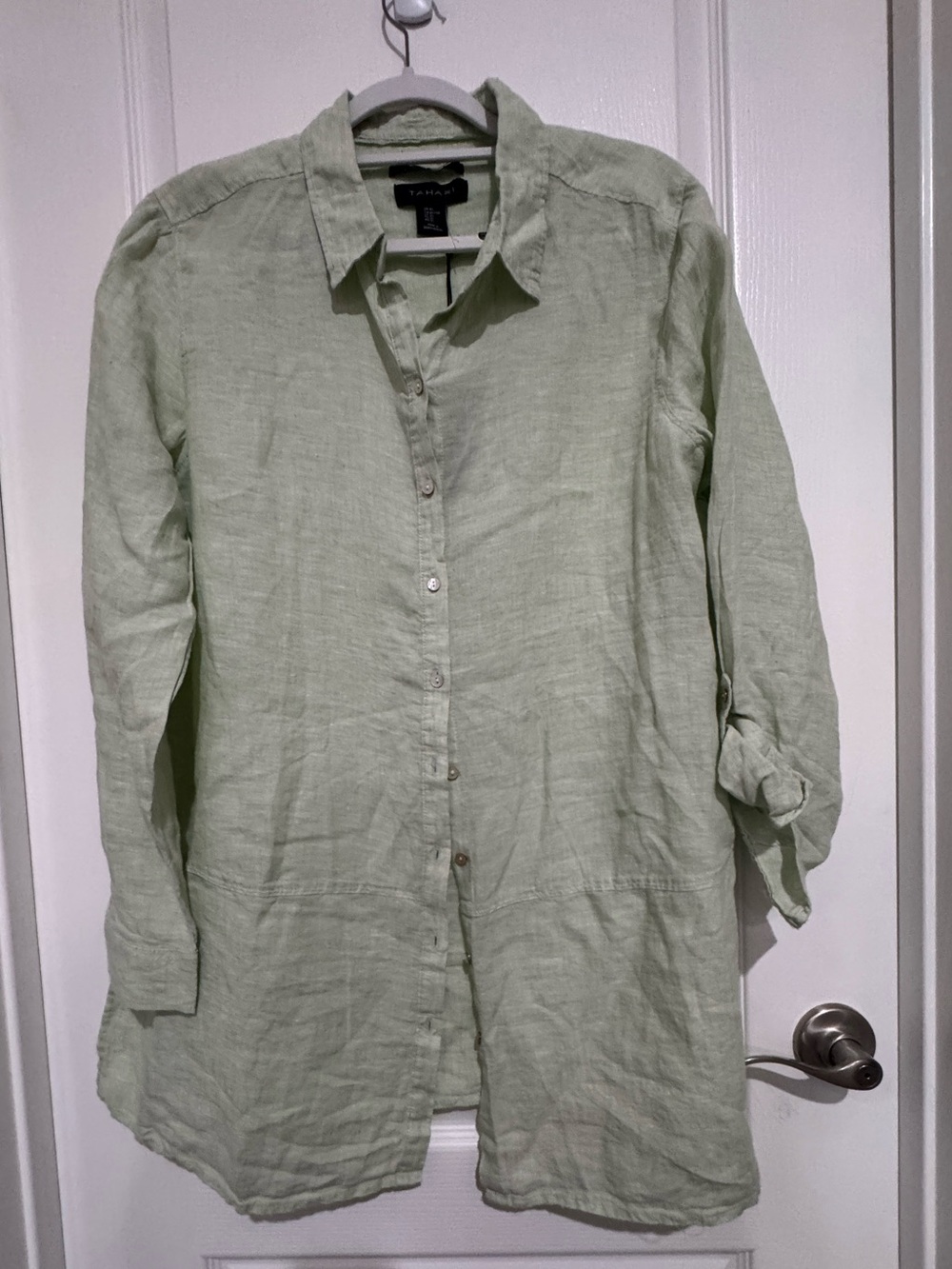 Tahari Light Green Linen Button-Down Shirt NWT